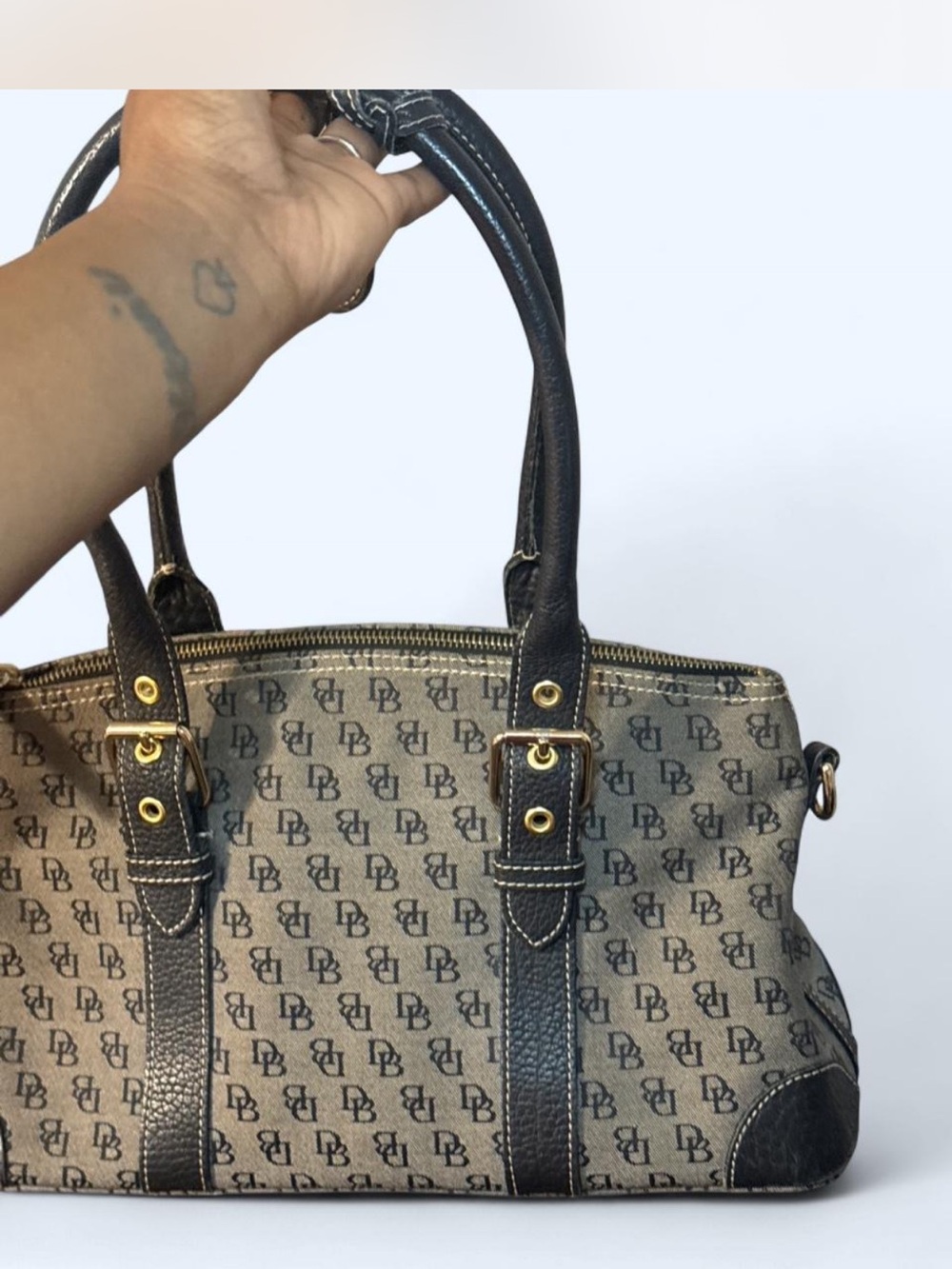 Dooney & Bourke Brown Monogram Canvas Satchel - Dark Brown Trim